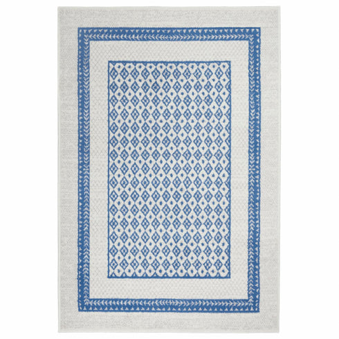 Ivory and Blue Geometric Area Rug